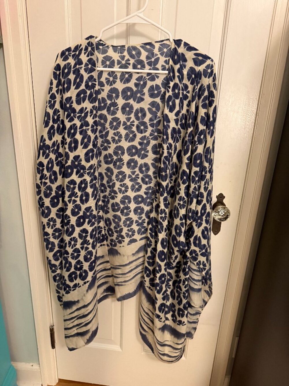 DEMDACO Indigo Blue & Cream Floral Kimono Wrap – Lightweight Open Front